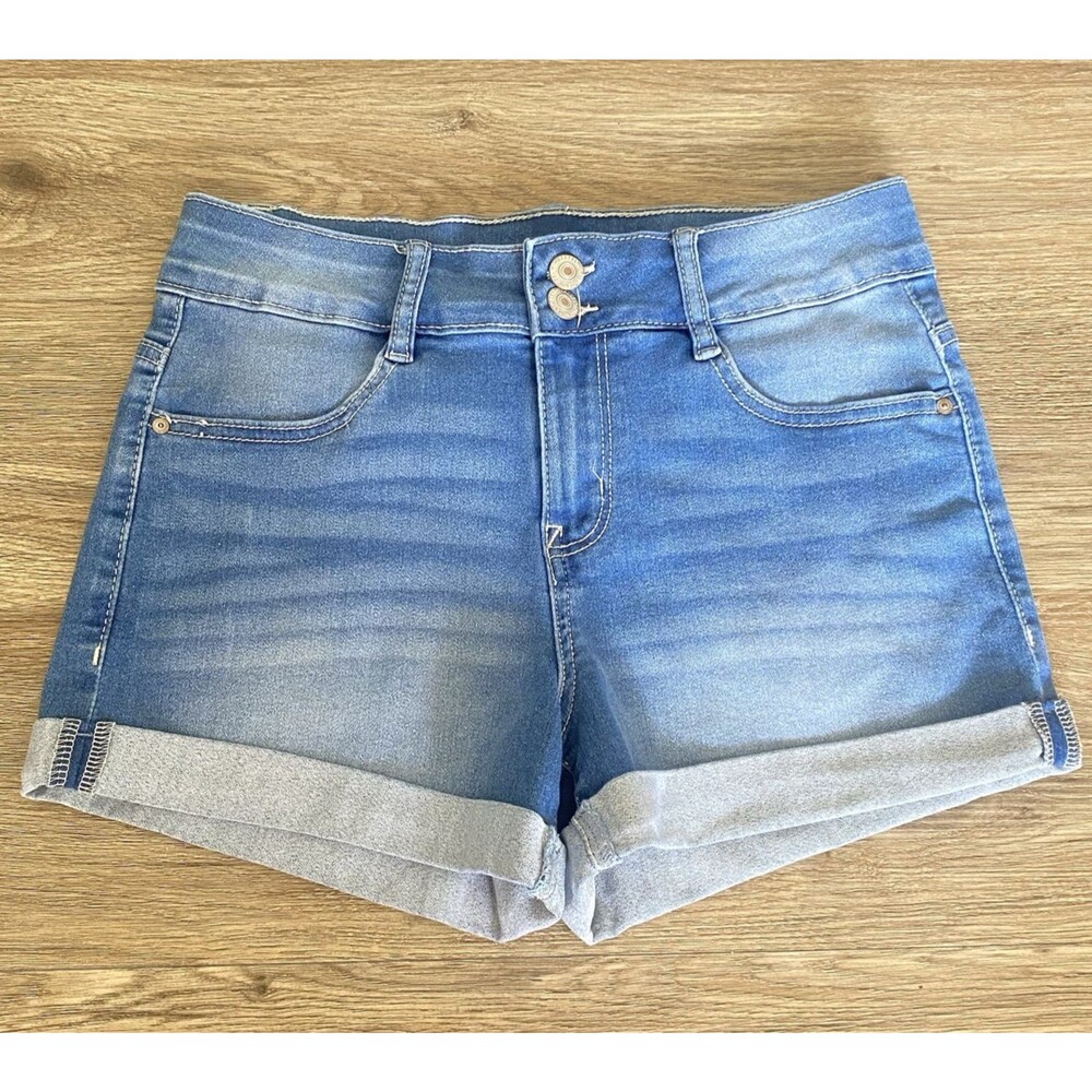 Wallflower Women's Jean Shorts Cuffed Blue Medium Wash Denim 3" Inseam Size 5